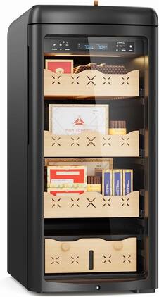 Mirfee - 115L Cigar Humidor Cabinet - 900 Count, Temperature & Humidity Controlled Storage - Black