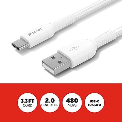 Staples  
3.3FT CORD  
2.0 GENERATION  
480 MBPS  
USB-C TO USB-A
