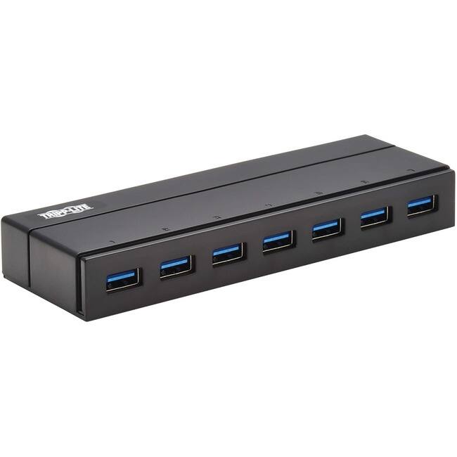Front. Tripp Lite - Eaton Tripp Lite Series 7-Port USB-A Mini Hub - USB 3.x (5Gbps), International Plug Adapters - USB 3.2 (Gen 1) Type A - - Black.