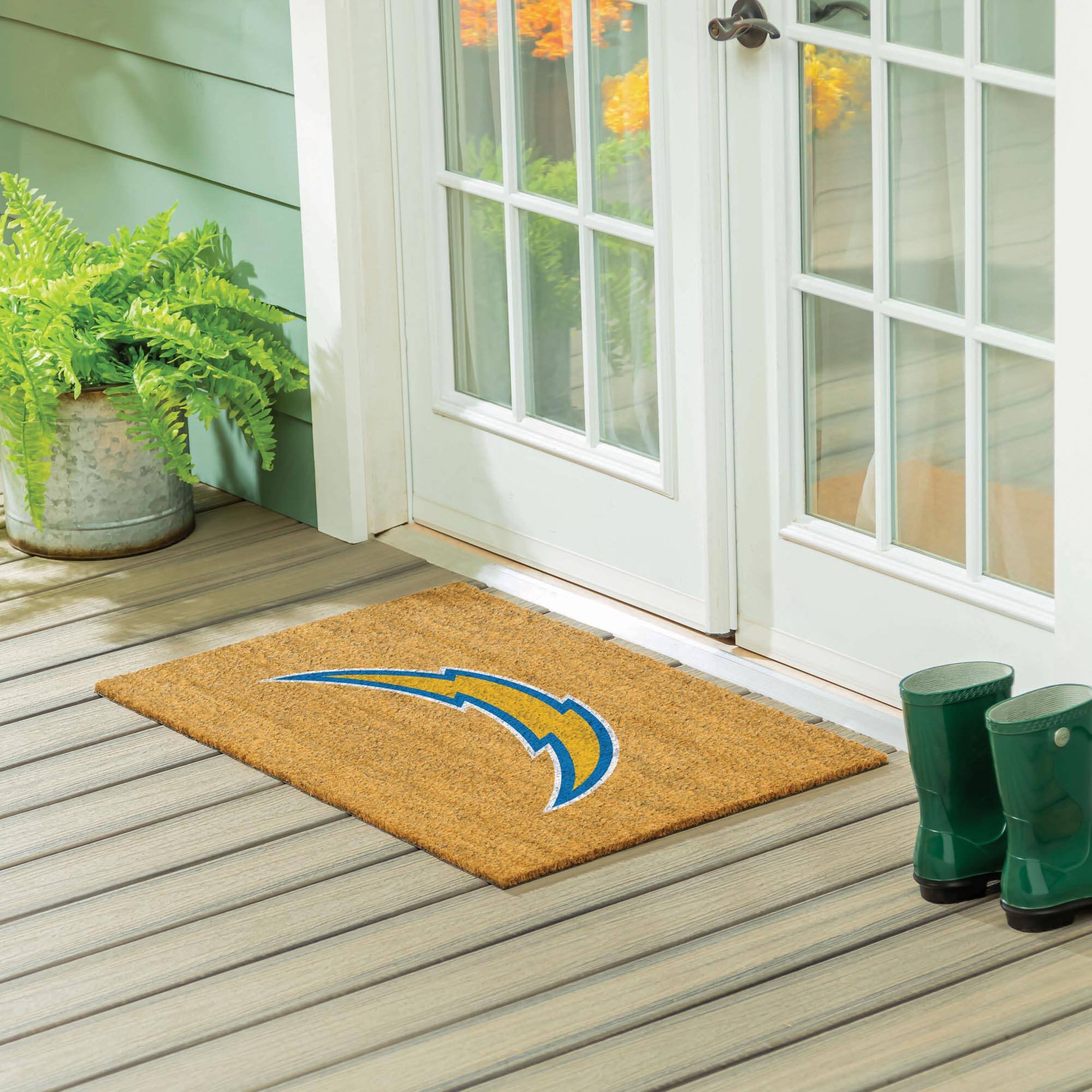 Alt View 1. Evergreen Enterprises - Los Angeles Chargers 24" x 36" Outdoor Team Logo Coir Mat - Brown.