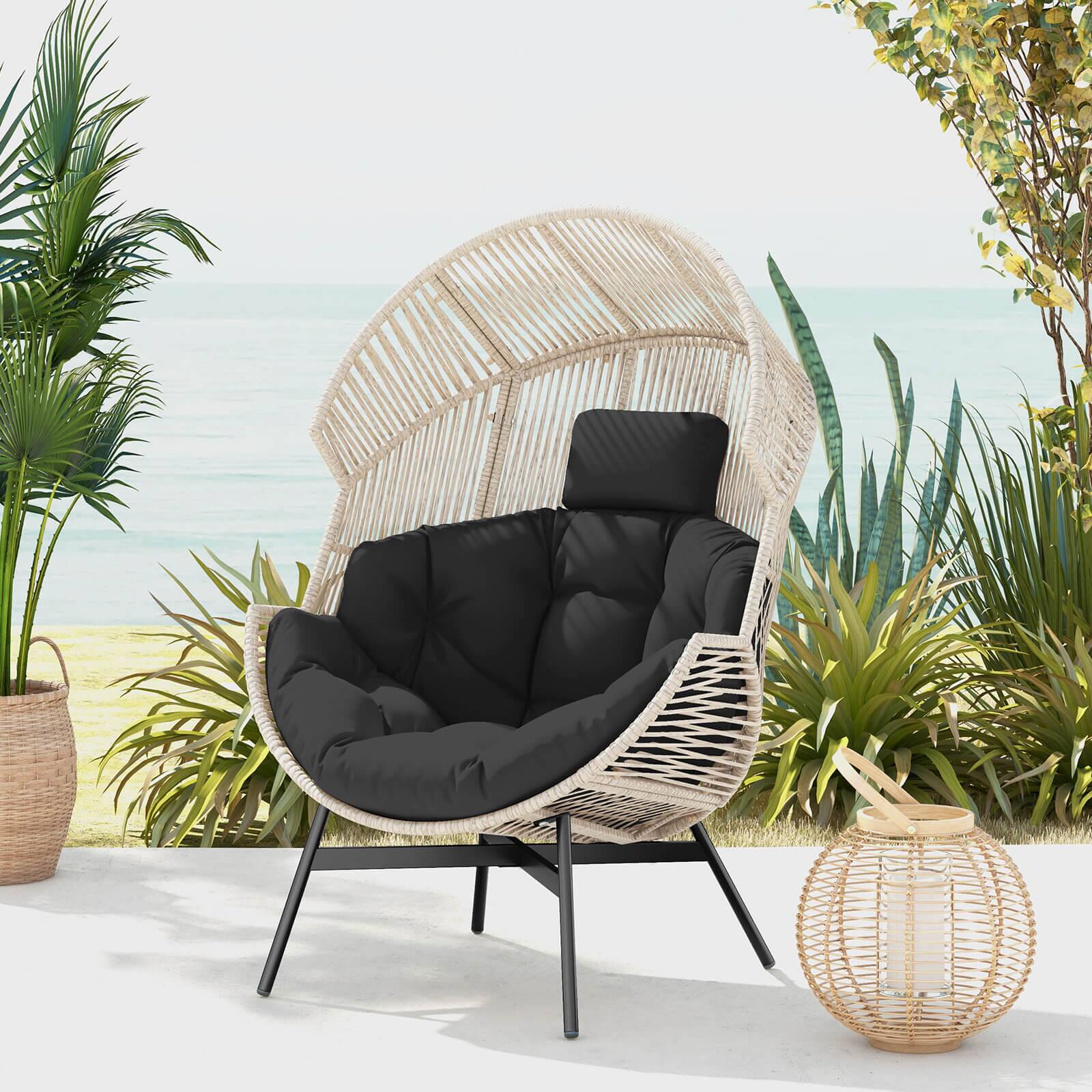 Alt View 9. Costway - Costway Oversized Egg Style Chair with Cushions & Headrest Heavy-Duty Metal Frame for Yard - Black.
