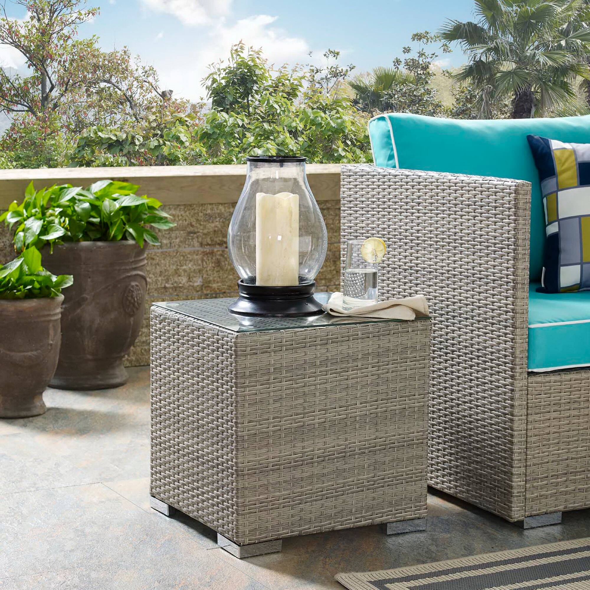 Front. Modway - Repose Outdoor Patio Side Table by Modway - Light Gray.