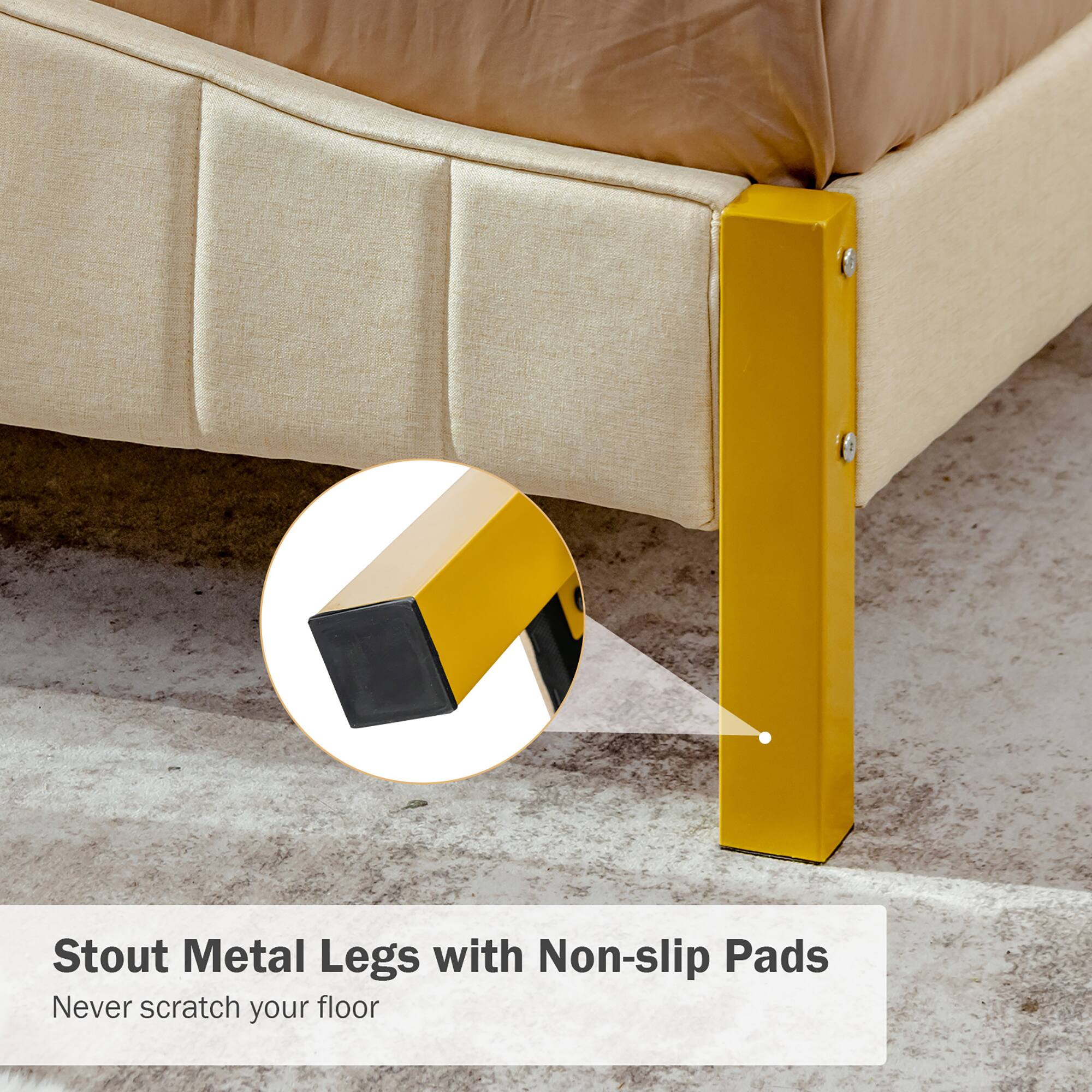 Alt View 7. Costway - Costway Queen Size Upholstered Bed Frame Mattress Foundation Platform Quilted Headboard - Gold,Beige.