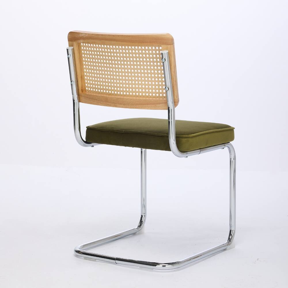 Alt View 1. Loheer - Loheer Mid-Century Dining Chairs Set of 2, Olive Green Velvet Rattan Back Chairs with Chrome Base - Olive-Green.