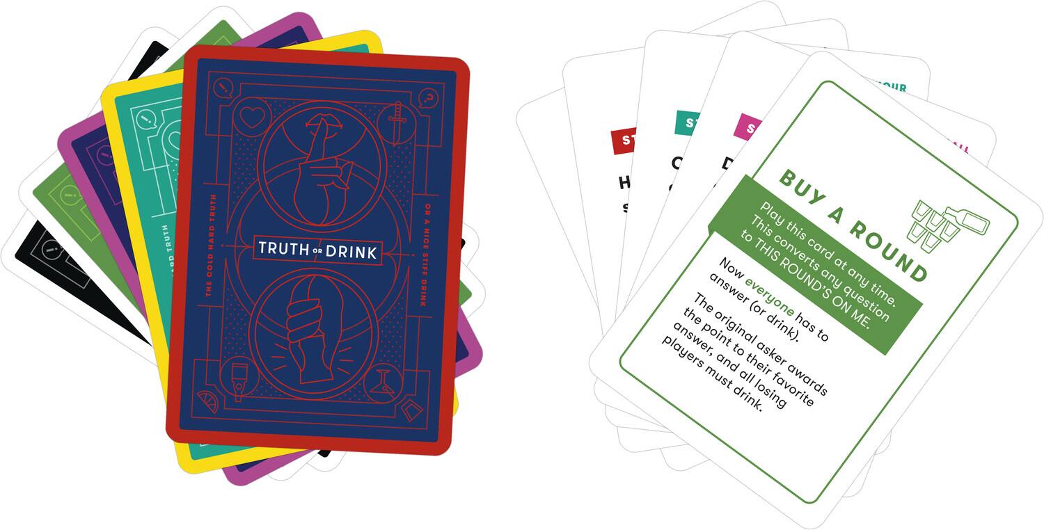 Sure, here is the corrected and grouped text from the image:

---

**Truth or Drink**

**BUY A ROUND**

Play this card at any time. This converts the current question to THIS ROUND'S QUESTION. Now everyone has to answer the original question to the asker and their favorite drink. The point goes to the asker, and all losing players must drink.

---

**Truth or Drink**

**BUY A ROUND**

Play this card at any time. This converts the current question to THIS ROUND'S QUESTION. Now everyone has to answer the original question to the asker and their favorite drink. The point goes to the asker, and all losing players must drink.

---

**Truth or Drink**

**BUY A ROUND**

Play this card at any time. This converts the current question to THIS ROUND'S QUESTION. Now everyone has to answer the original question to the asker and their favorite drink. The point goes to the asker, and all losing players must drink.

---

**Truth or Drink**

**BUY A ROUND**

Play this card at any time. This converts the current question to THIS ROUND'S QUESTION. Now everyone has to answer the original question to the asker and their favorite drink. The point goes to the asker, and all losing players must drink