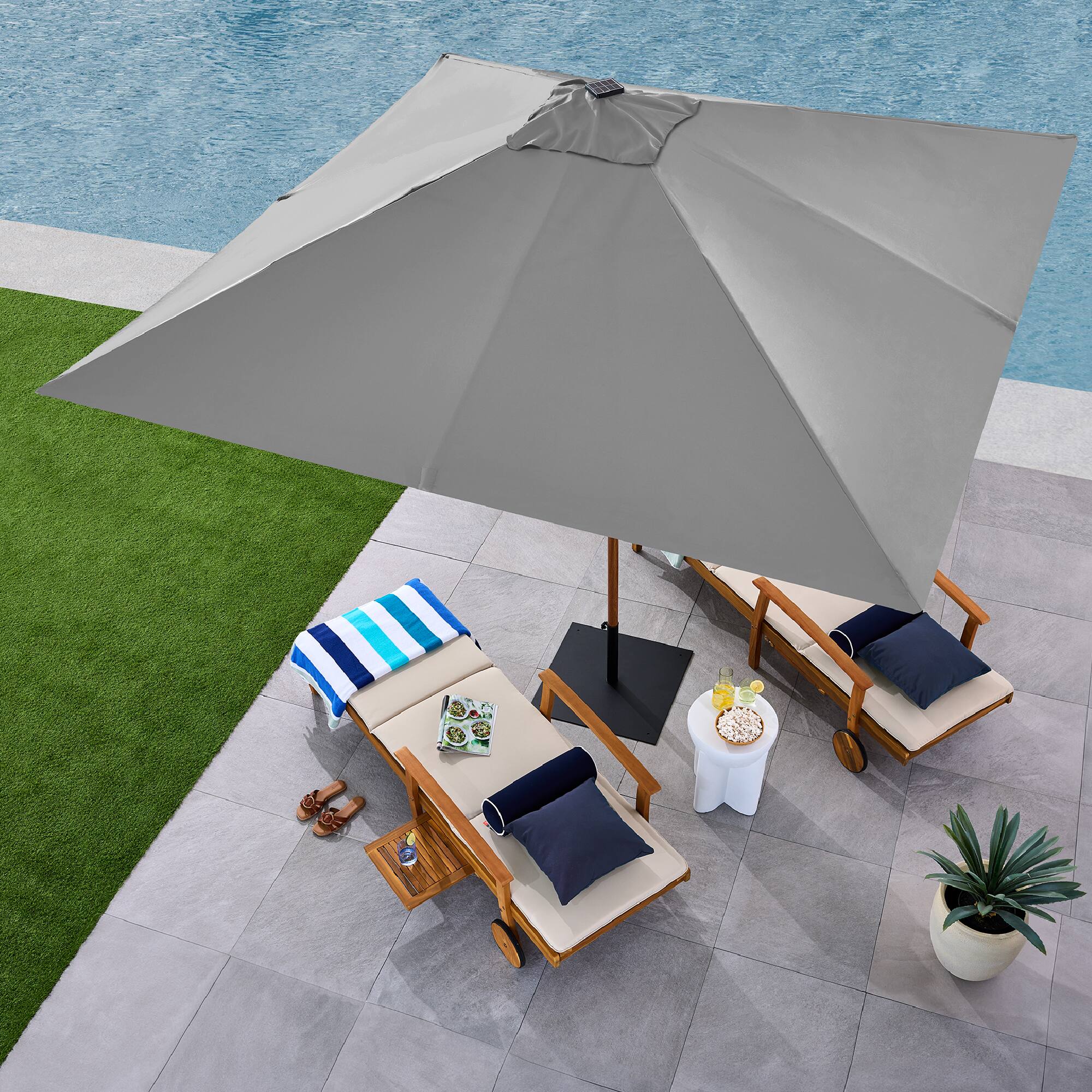 Alt View 4. Best Choice Products - Best Choice Products 9ft Deep Square Solar LED Lighted Patio Umbrella w/ Woodgrain Pattern, UV-Resistant - Fog Gray - Fog Gray.