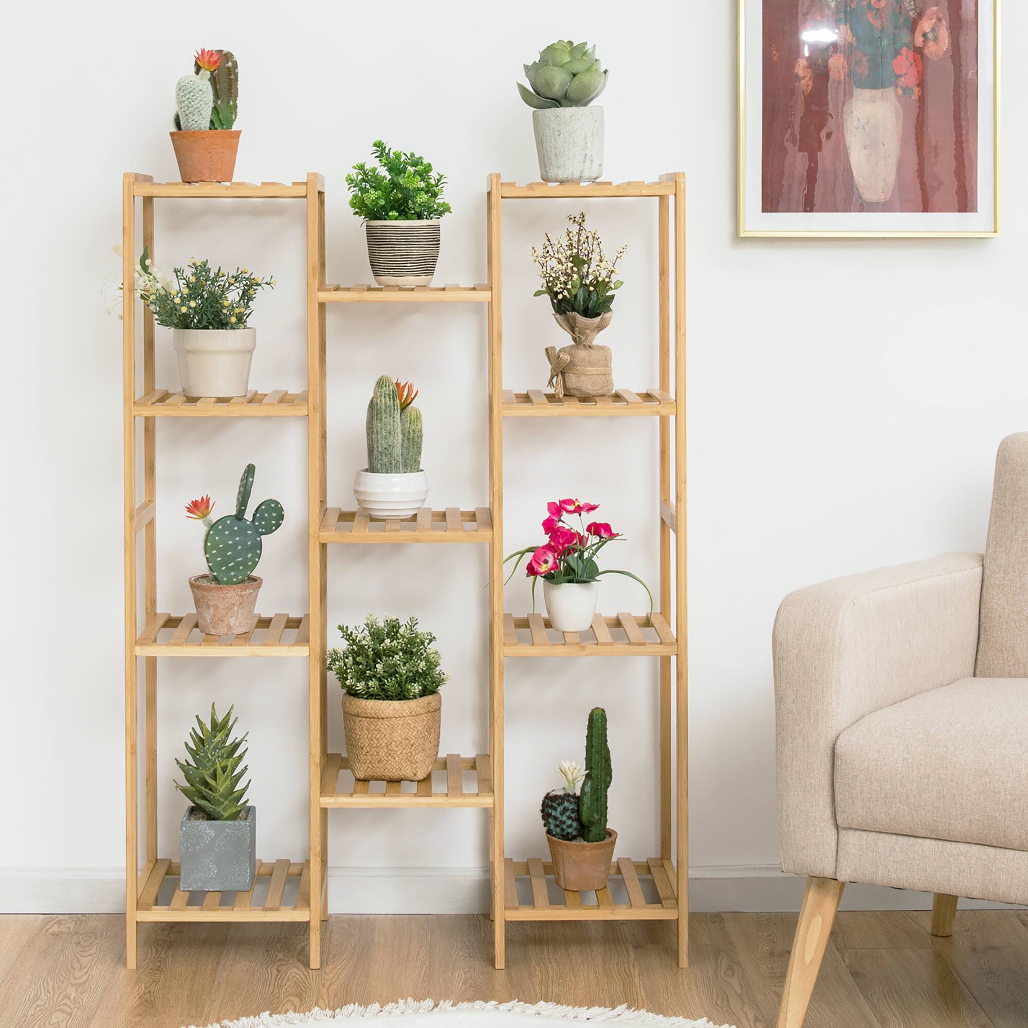 Alt View 6. Costway - Bamboo 11-Tier Plant Stand Utility Shelf Free Standing Storage Rack Pot Holder - Natural.