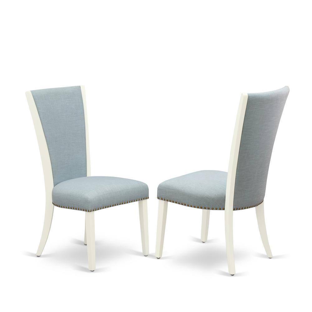 East West Furniture - X026VE215-5 5 Piece Modern Dining Table Set - 4 Baby Blue Linen Fabric Parson Dining Chairs with - Multi-Color