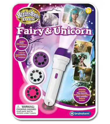 Brainstorm TOYS Fairy & Unicorn Images Bilder 24 Imgenes Immagini Projection 1m Projektion (39") Proyeccin Proiezione Batteries included Pilas incluidas Batterie incluse WARNING: CHOKING HAZARD- small parts. Not for children under 3 years. brainstorm