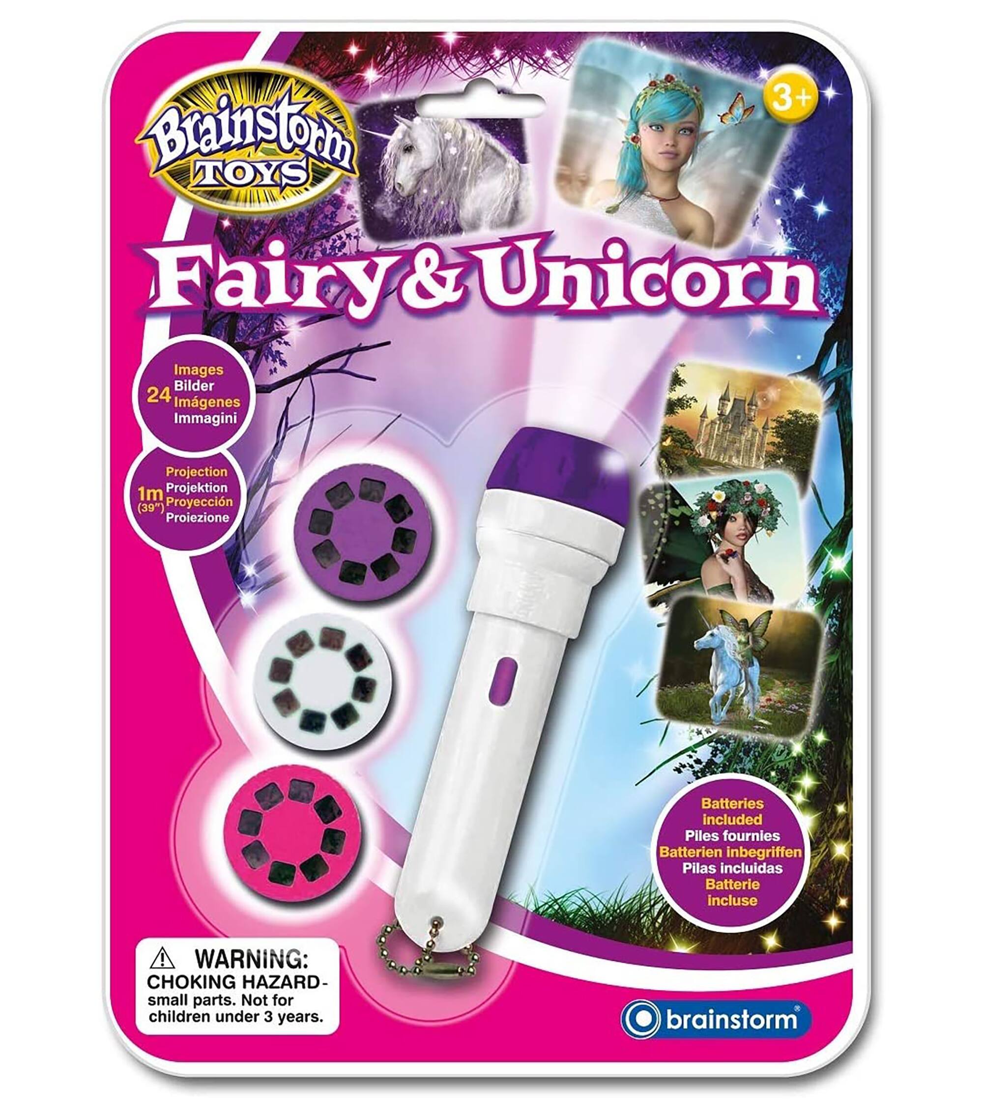 Brainstorm TOYS Fairy & Unicorn Images Bilder 24 Imgenes Immagini Projection 1m Projektion (39") Proyeccin Proiezione Batteries included Pilas incluidas Batterie incluse WARNING: CHOKING HAZARD- small parts. Not for children under 3 years. brainstorm