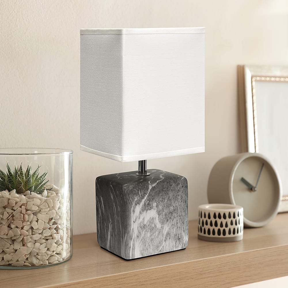Alt View 11. Simple Designs - Petite Marbled Ceramic Table Lamp with Fabric Shade - Black base/White shade.