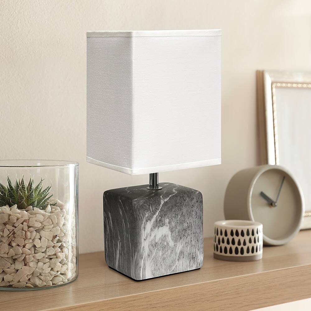 Alt View 11. Simple Designs - Petite Marbled Ceramic Table Lamp with Fabric Shade - Black base/White shade.