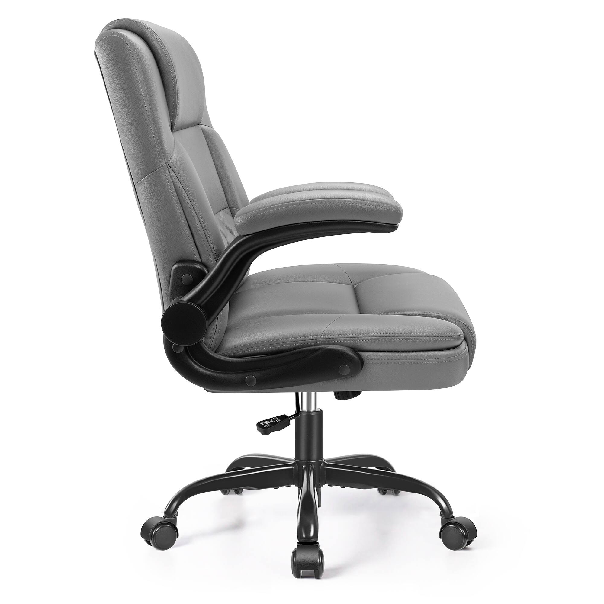 Alt View 5. KERDOM - Big Executive Chair with Adjustable Flip-up Arm, Lumbar Support, PU Leather Computer Office Chair with Adjustable Hight - Grey.