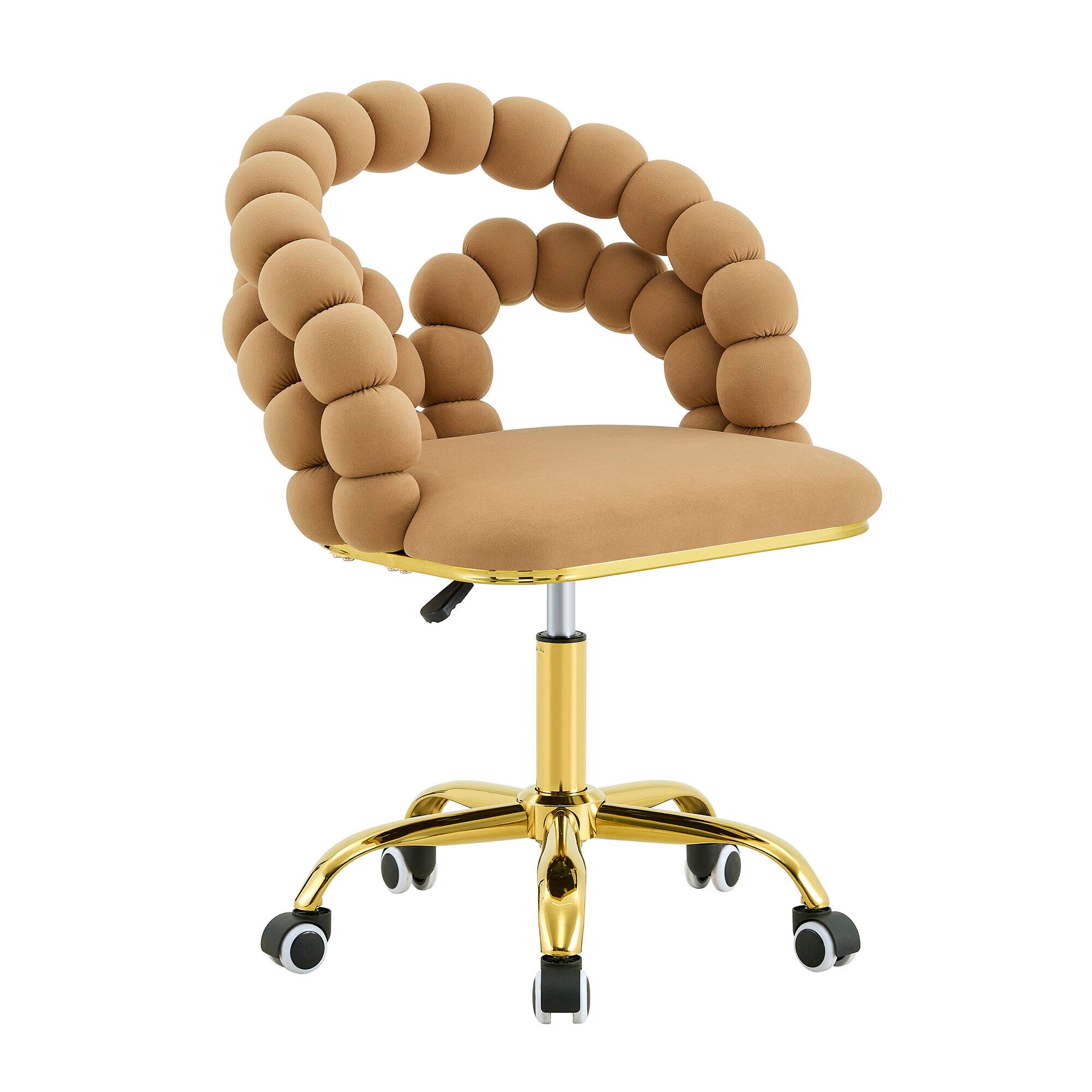 Alt View 7. Loheer - Loheer- Velvet Swivel Office Chair Bubble Back Vanity Chair for Bedroom Makeup Room Gold Base Wheels 2.1 ft - Brown,Gold.