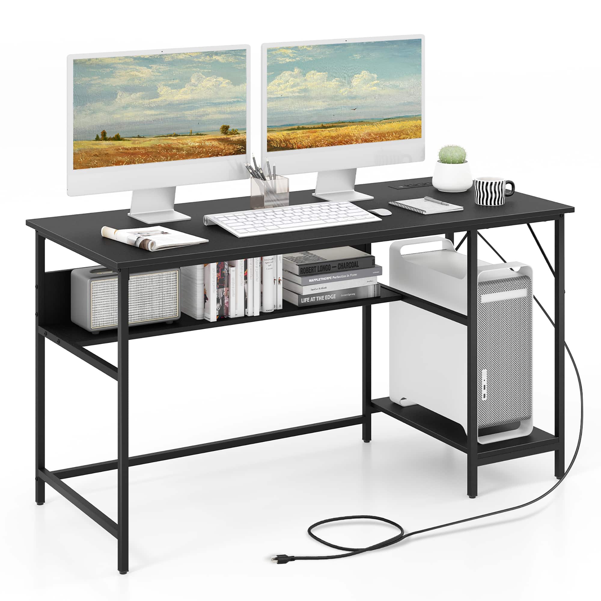 Gymax 55 Inches Computer Desk w/ Charging Station PC Desk w/ 4