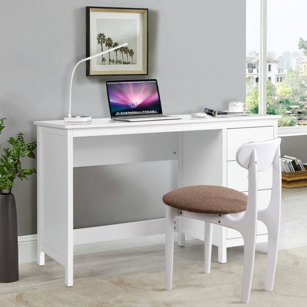 Alt View 1. Pefilos - 3-Drawer Home Office Study Computer Desk with Spacious Desktop-White, Office Desk, Gaming Computer Desks for Study - White.
