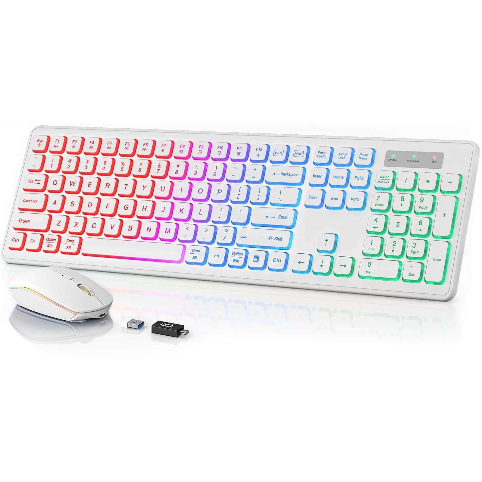 Reds Spade - And Mouse Quiet Up Keys Tilt Sleep Mode Rechargeable Cordless Combo For Computer Imac Pc Laptop rainbow - White