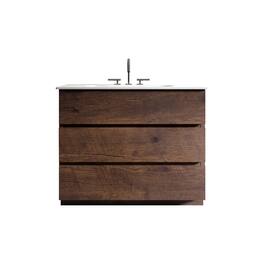 Boyel Living - 36 Inch Walnut Bathroom Vanity with Sink, Large Storage, Freestanding Design, One-Piece Basin, Pre-Assembled - White+Walnut