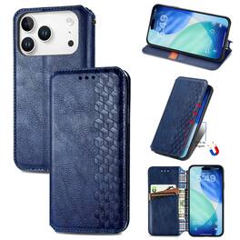 Dteck - Magnetic Wallet Case for Apple iPhone 18 Pro, Shockproof PU Leather Flip Card Slots Stand TPU Bumper Rugged Cover - Blue