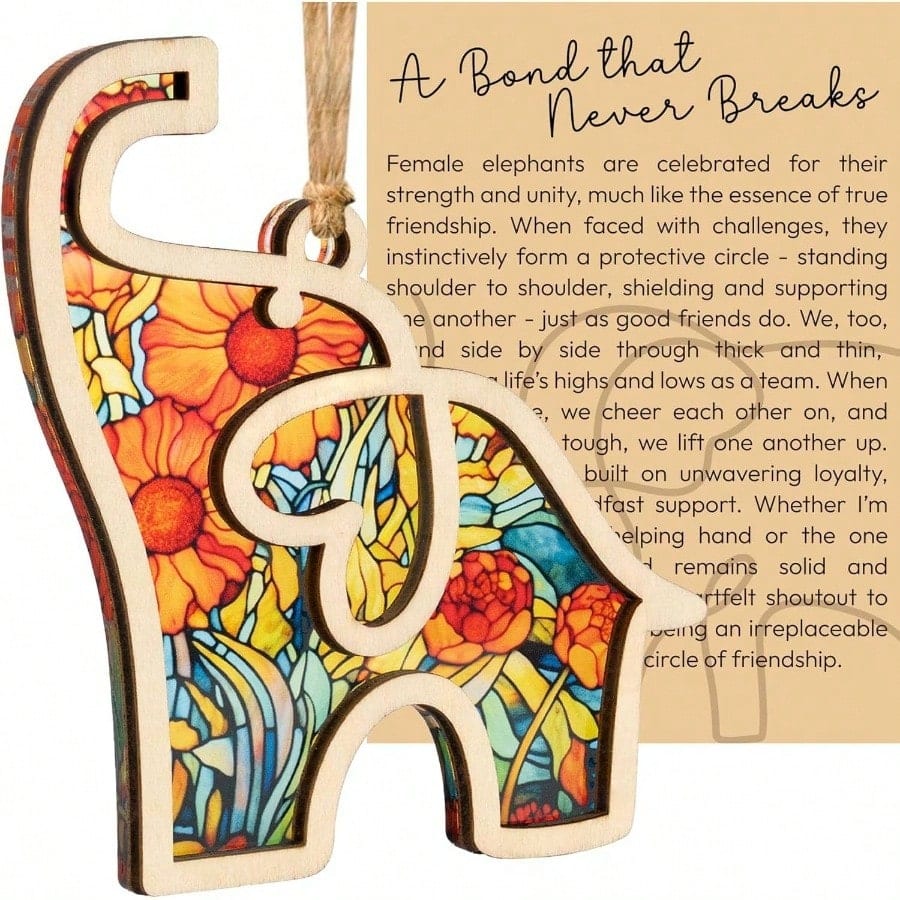 Live At Space - Best Friend Birthday Gifts Women Friendship Elephant Ornament with Card Yellow Suncatcher Decor Birthday Presents - 黄色