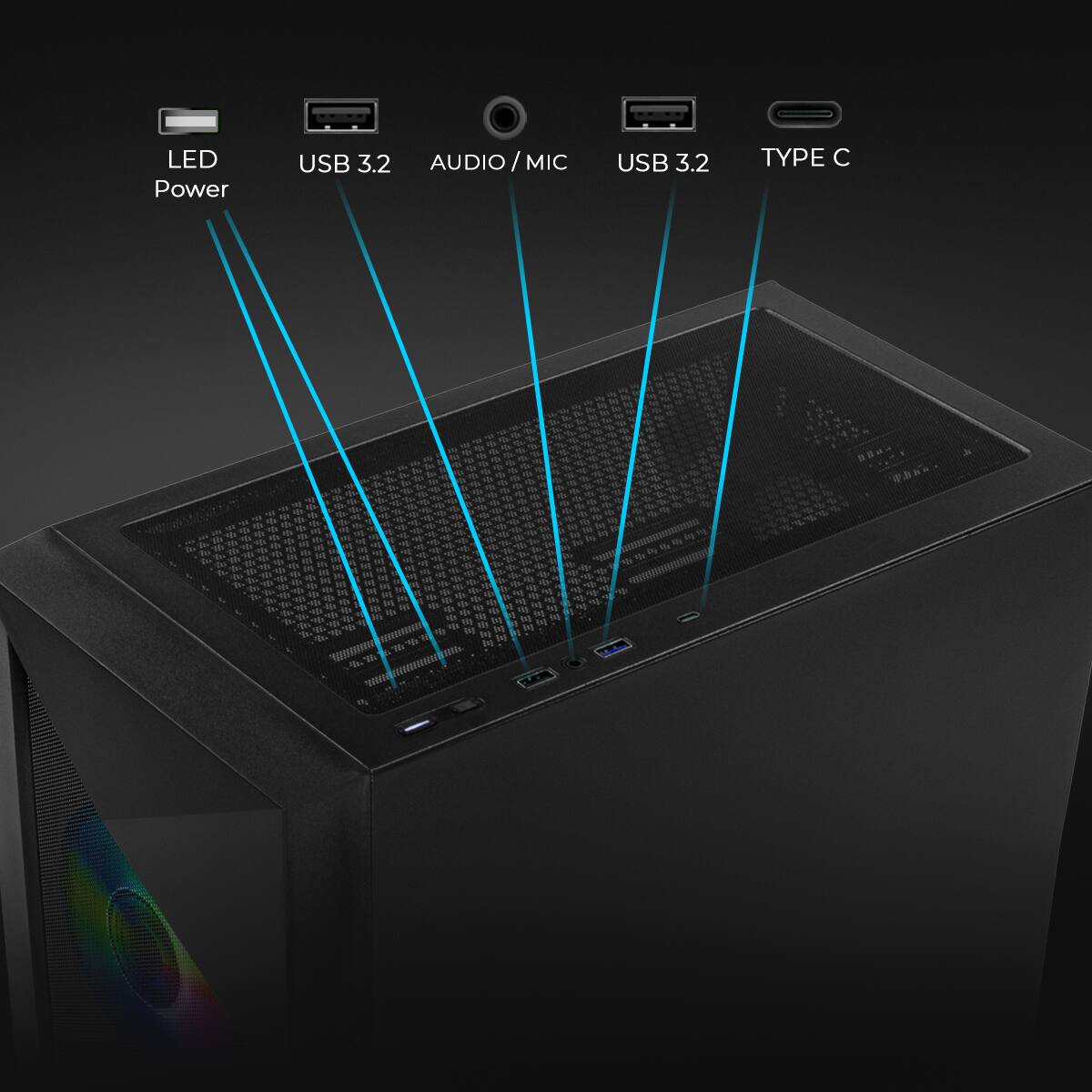 LED Power USB 3.2 AUDIO / MIC USB 3.2 TYPE C