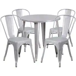 Flash Furniture - Dalton Commercial Grade 30" Round Silver Metal Indoor-Outdoor Table Set with 4 Cafe Chairs - Gray