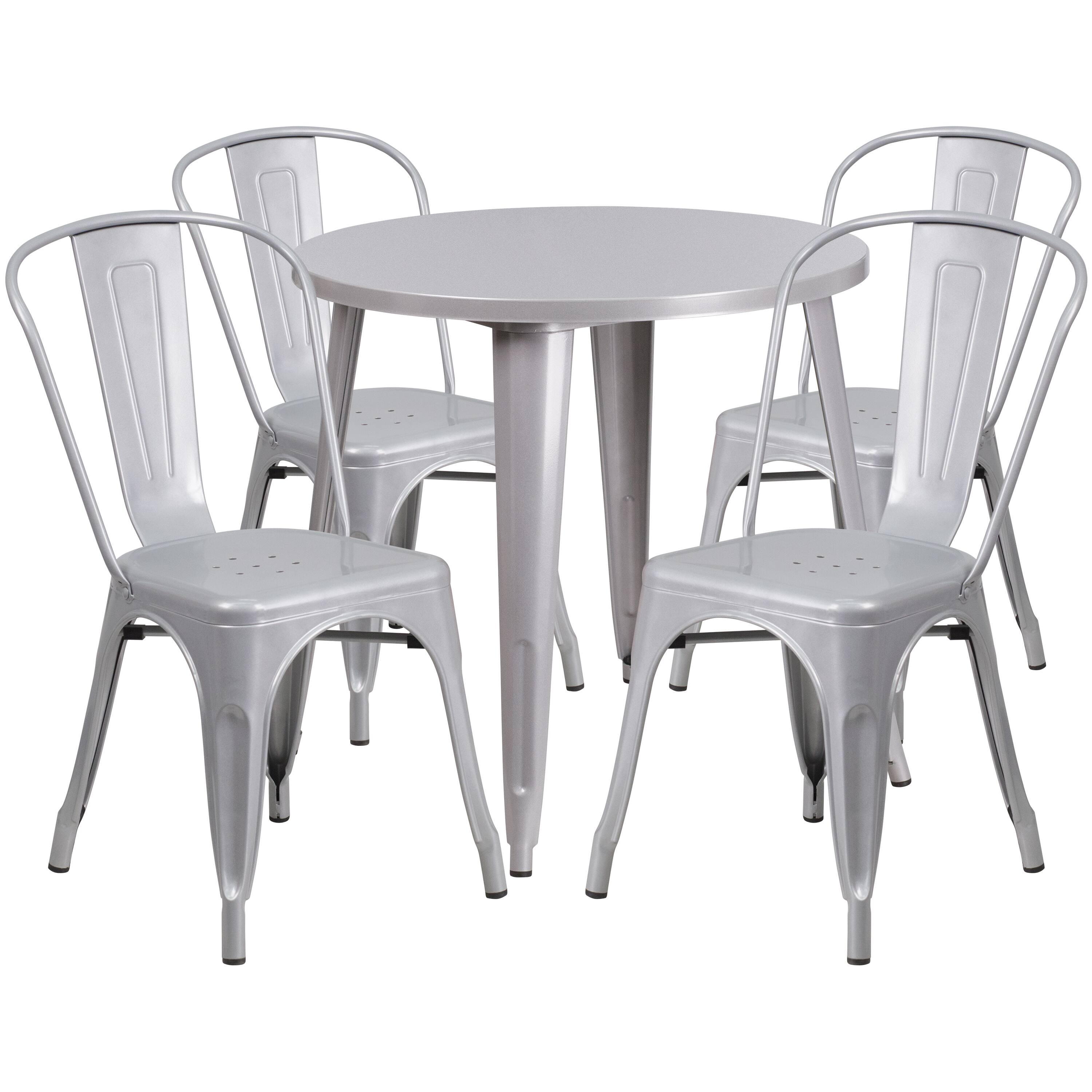 Alt View 1. Emma + Oliver - Commercial Grade 30" Round Metal Indoor-Outdoor Table Set with 4 Cafe Chairs - Silver.