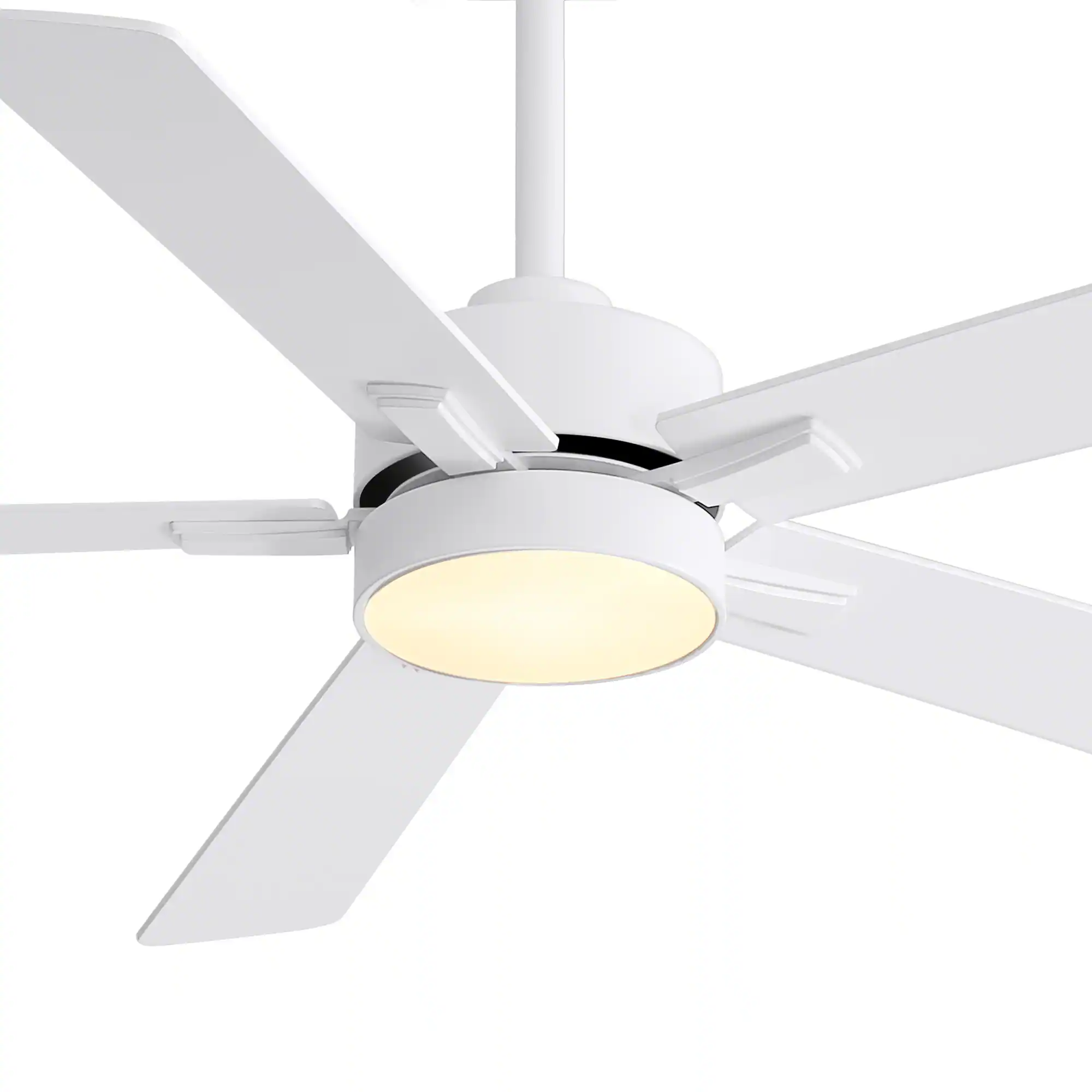 Alt View 6. Breezary - 52" Modern Indoor Ceiling Fan with LED Light, 5 Reversible Plywood Blades, 6-Speed DC Motor, Remote, Timer, 5" Downrod - White.