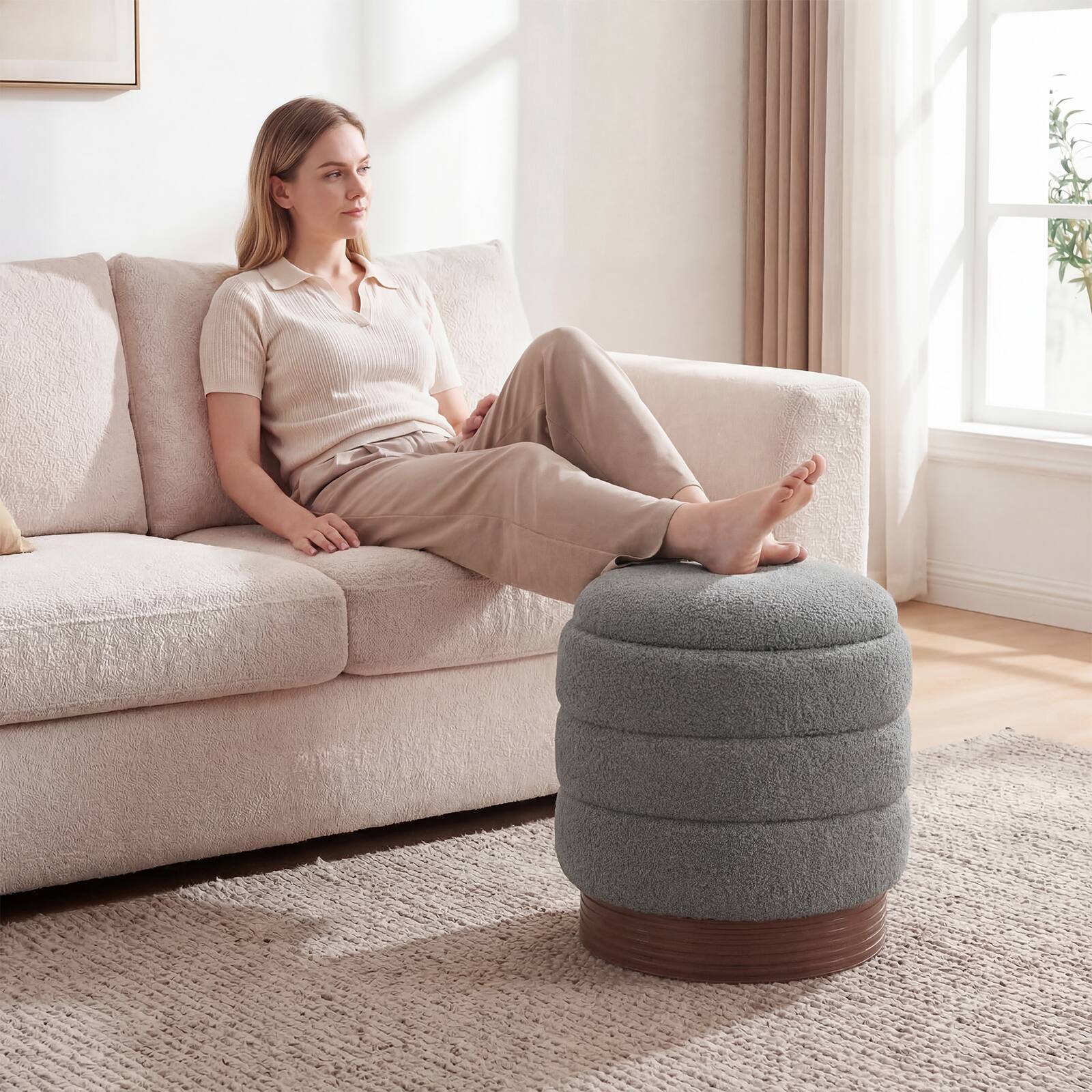 Alt View 1. Costway - Costway 360° Swivel Boucle Foot Rest with Hidden Storage, 400 Lbs Weight Capacity Footstool - White.
