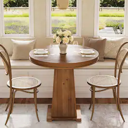 Tribesigns - Solid Wood Round Dining Table, 80 cm Small Kitchen Table, Modern Farmhouse Dinner Table for Dining Room, Kitchen, Living - Brown