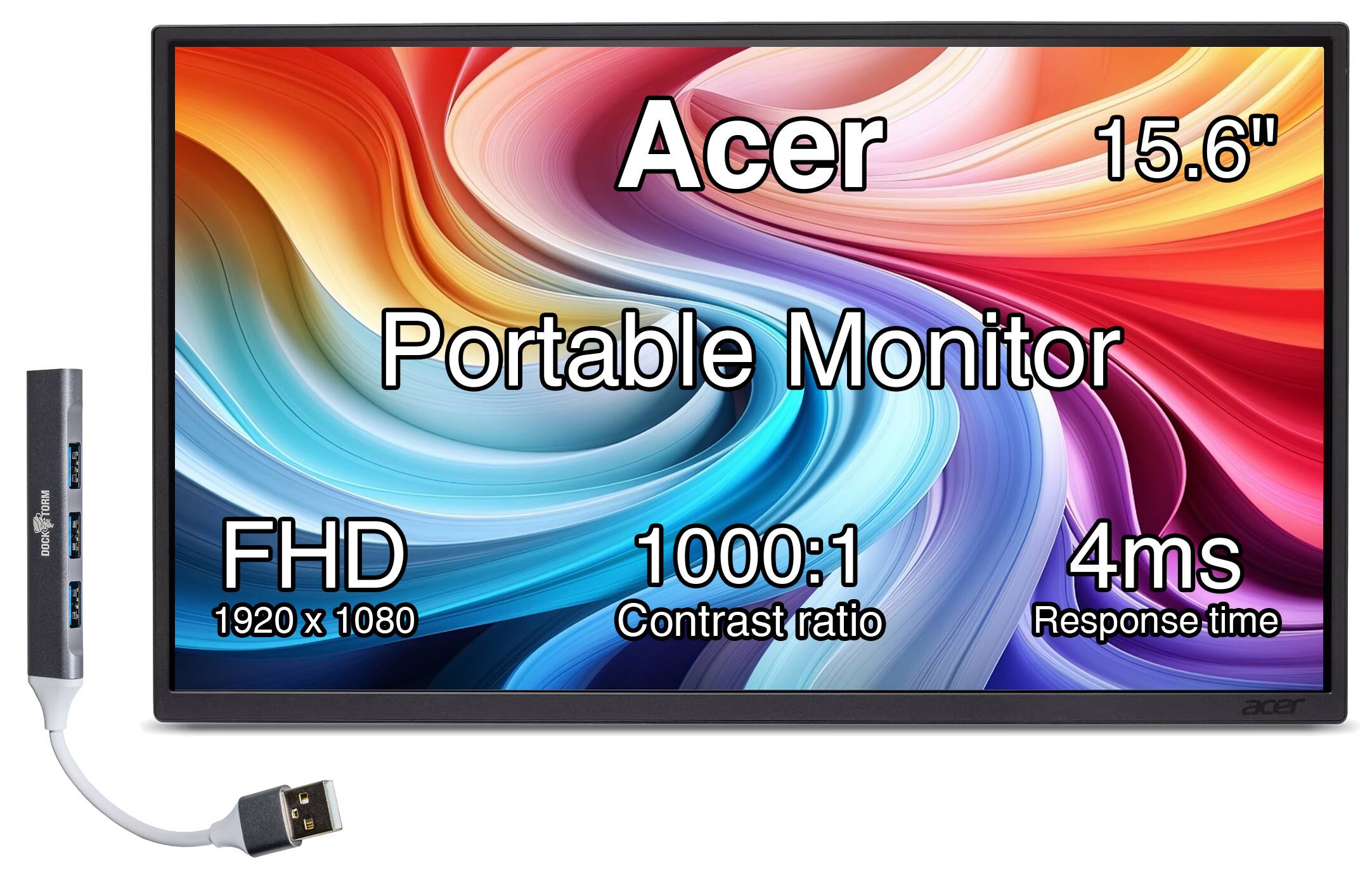Acer 15.6" Portable Monitor TORM DOCKVTORM DOCK: FHD 1920 x 1080, 1000:1 Contrast ratio, 4ms Response time