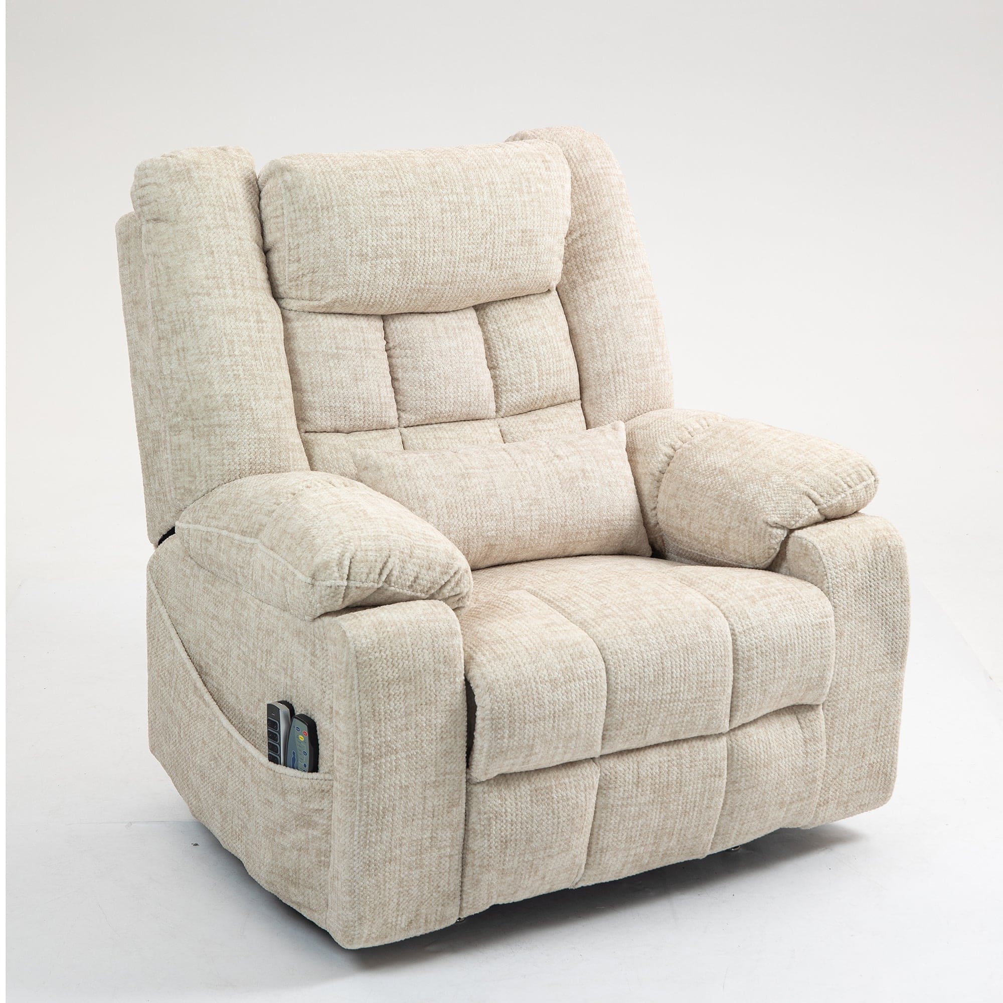 Boyel Living - Power Lift Recliner for Big and Tall Seniors 4 OKIN Motors 180° Lay Flat Heat Massage Adjustable Headrest Lumbar - Cream