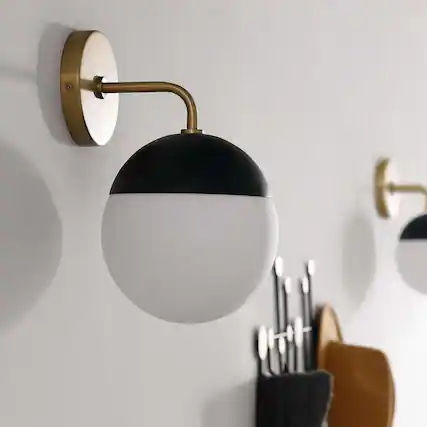 Front. Modway - Stellar 1-Light Wall Sconce by Modway - Opal Satin Brass.