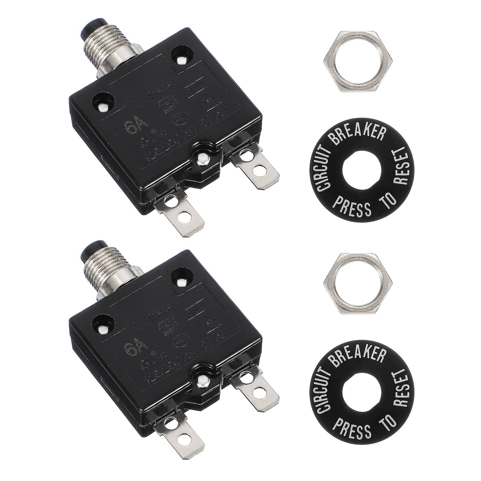 Unique Bargains - 2pcs 6A Push Button Circuit Breaker, 125/250V AC,50V DC, Manual Reset Thermal Overload Protector for Industrial - Black price history on PriceWatchPro
