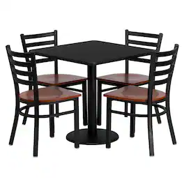 Emma + Oliver - 30'' Square Laminate Table Set with 4 Ladder Back Metal Chairs - Black