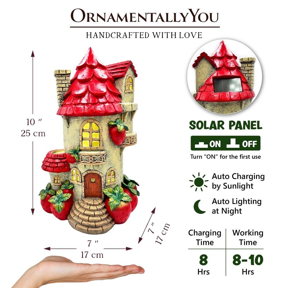 ORNAMENTALLY YOU  
HANDCRAFTED WITH LOVE  

SOLAR PANEL  
Turn "ON" for the first use  

Auto Charging by Sunlight  
Auto Lighting at Night  

Charging Time: 8 Hrs  
Working Time: 8-10 Hrs  

10 " 25 cm  
7 " 17 cm  
7 " 17 cm