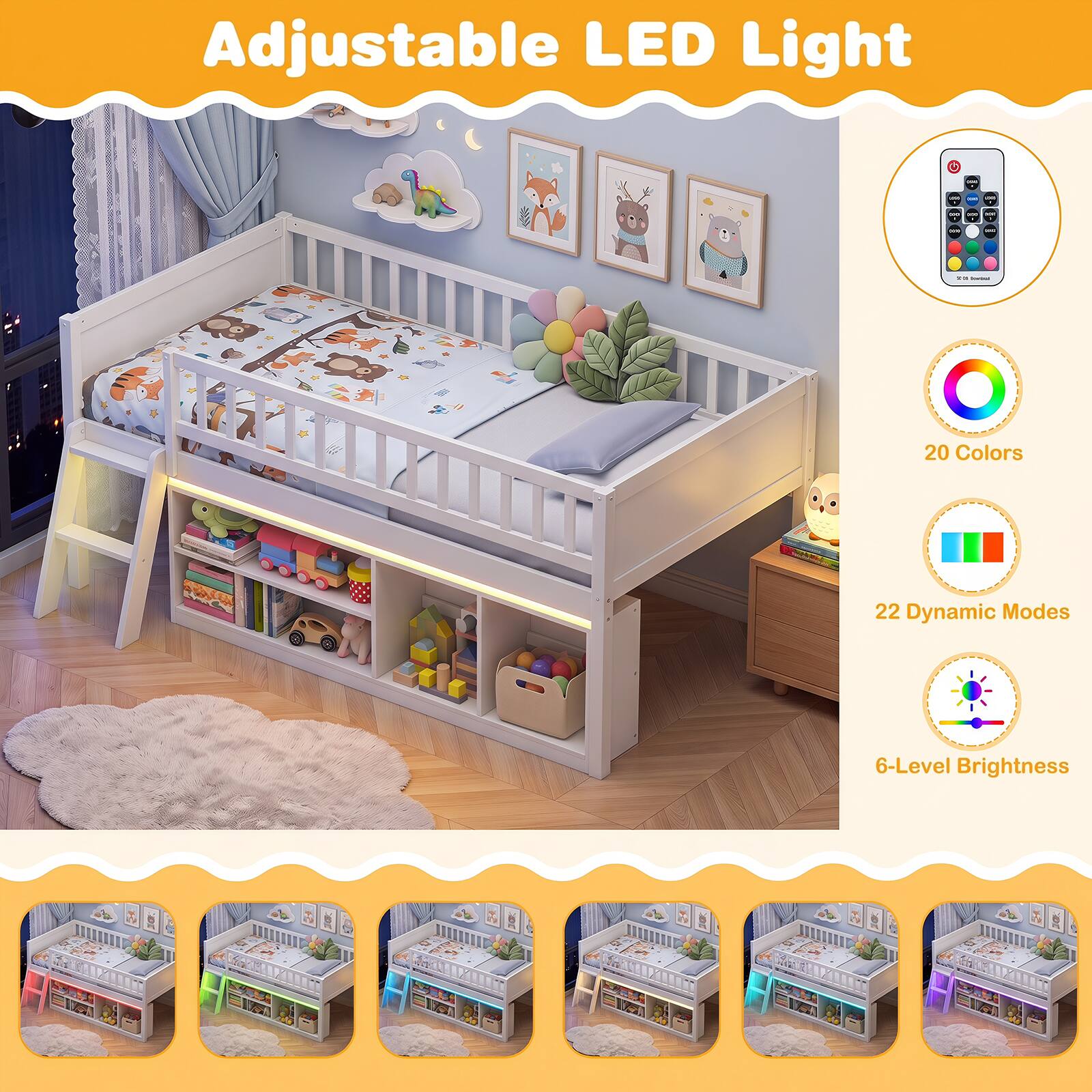 Adjustable LED Light

- 20 Colors
- 22 Dynamic Modes
- 6-Level Brightness