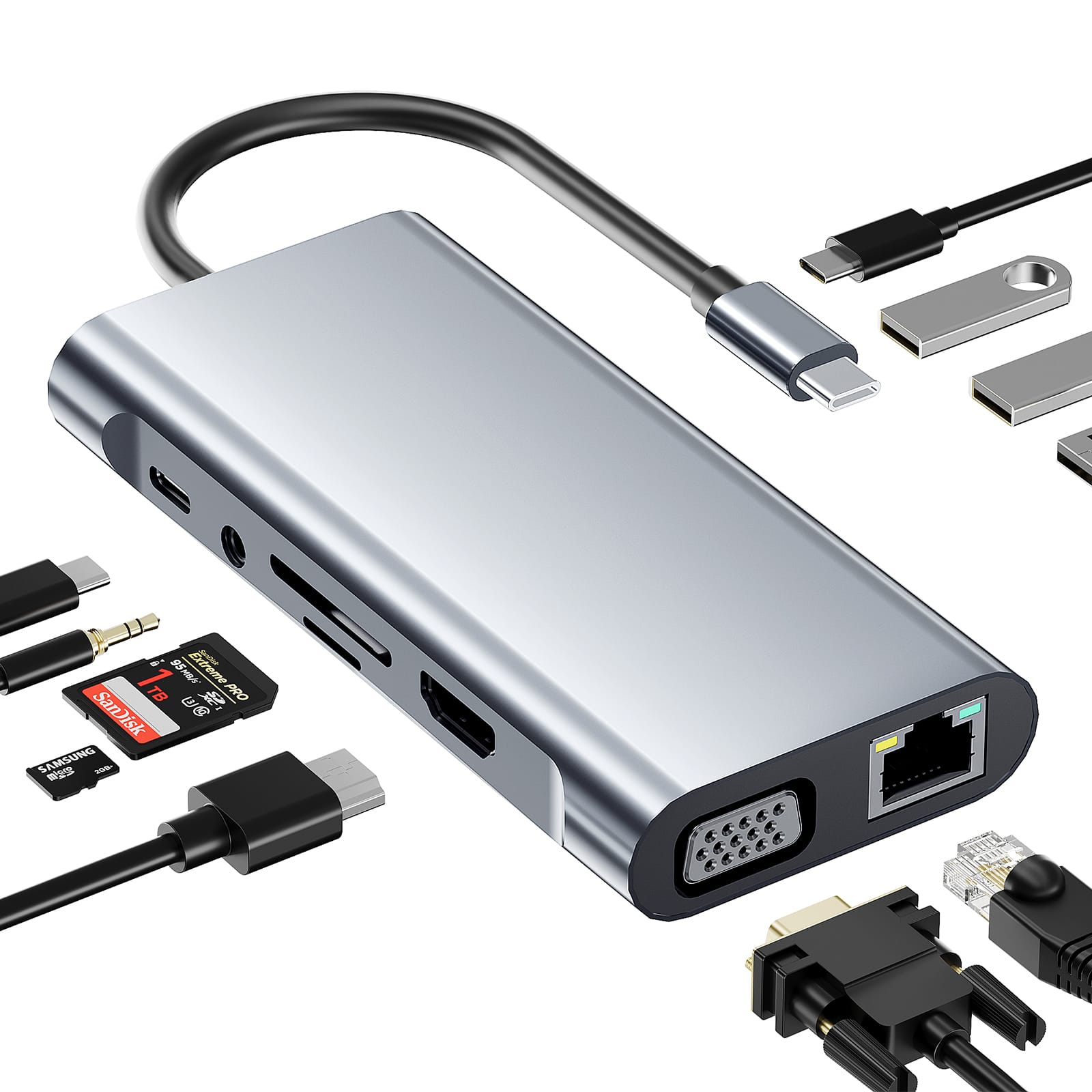 Sugift - 11-in-1 USB-C Hub Multiport Adapter with 4K HDMI, VGA, PD & Ethernet