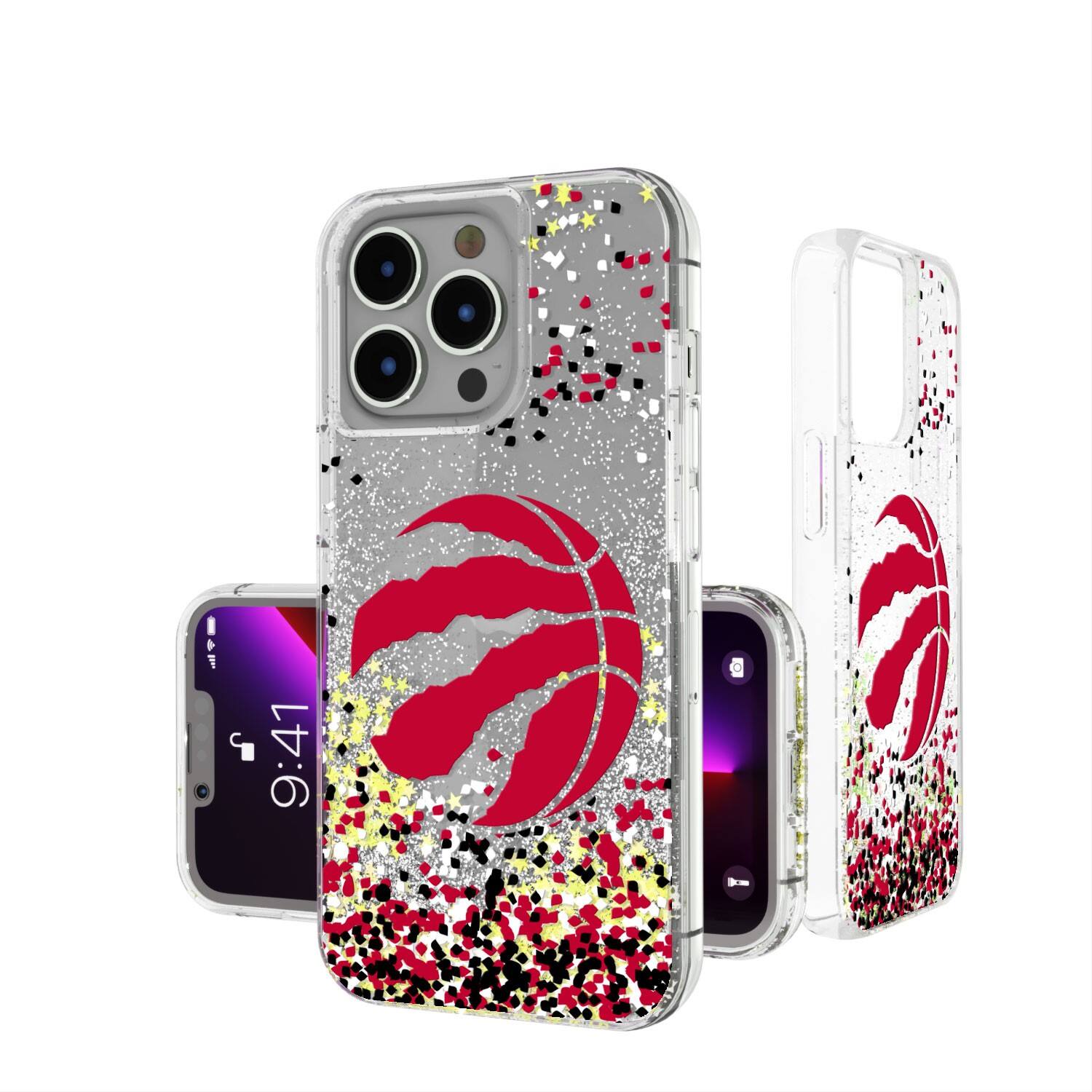 Front. Keyscaper - Toronto Raptors iPhone Glitter Case with Confetti Design - 14 Pro - Multicolor.