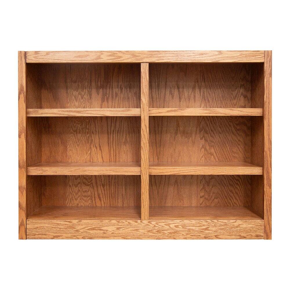Front. Concepts in Wood - Double Wide Bookcase 6 Shelves Dry Oak Finish - Brown.