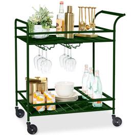 Best Choice Products - 2-Tier Rolling Bar Cart Indoor/Outdoor w/ Storage Shelves, Wine Rack, Lockable Wheels - Deep Green
