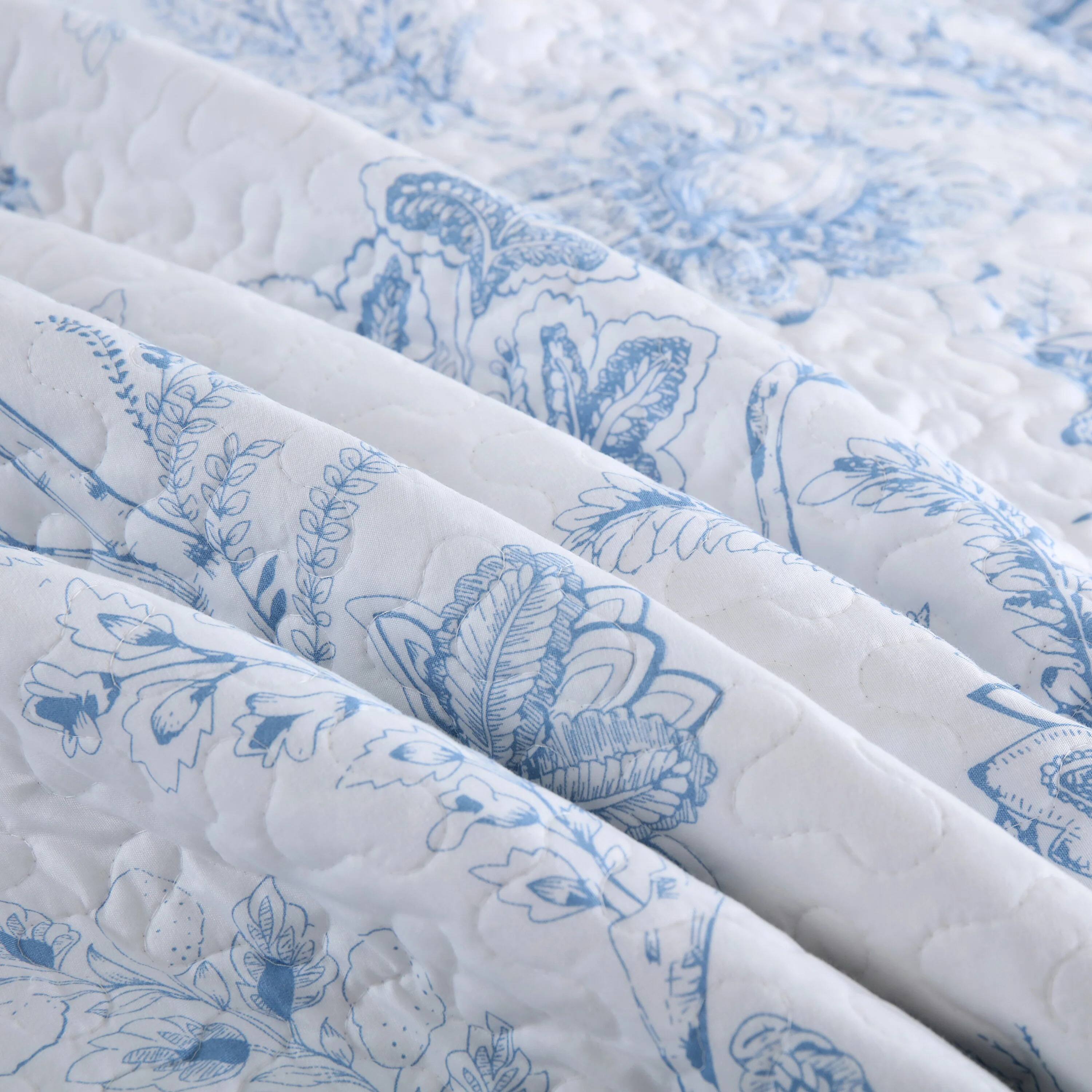 Alt View 4. MarCielo - Marcielo 3 Piece Printed Floral Quilt Set Lightweight Bedspread Set - Blue.