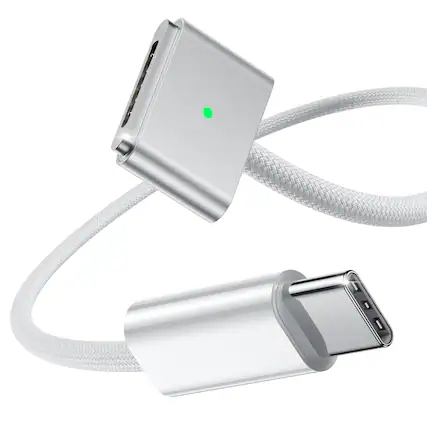 Core Tech - USB-C to Magnetic 3 Charging Cable (6.6 ft) – 140W Fast Charging Braided Cable Compatible with MacBook Air & MacBook Pro - White