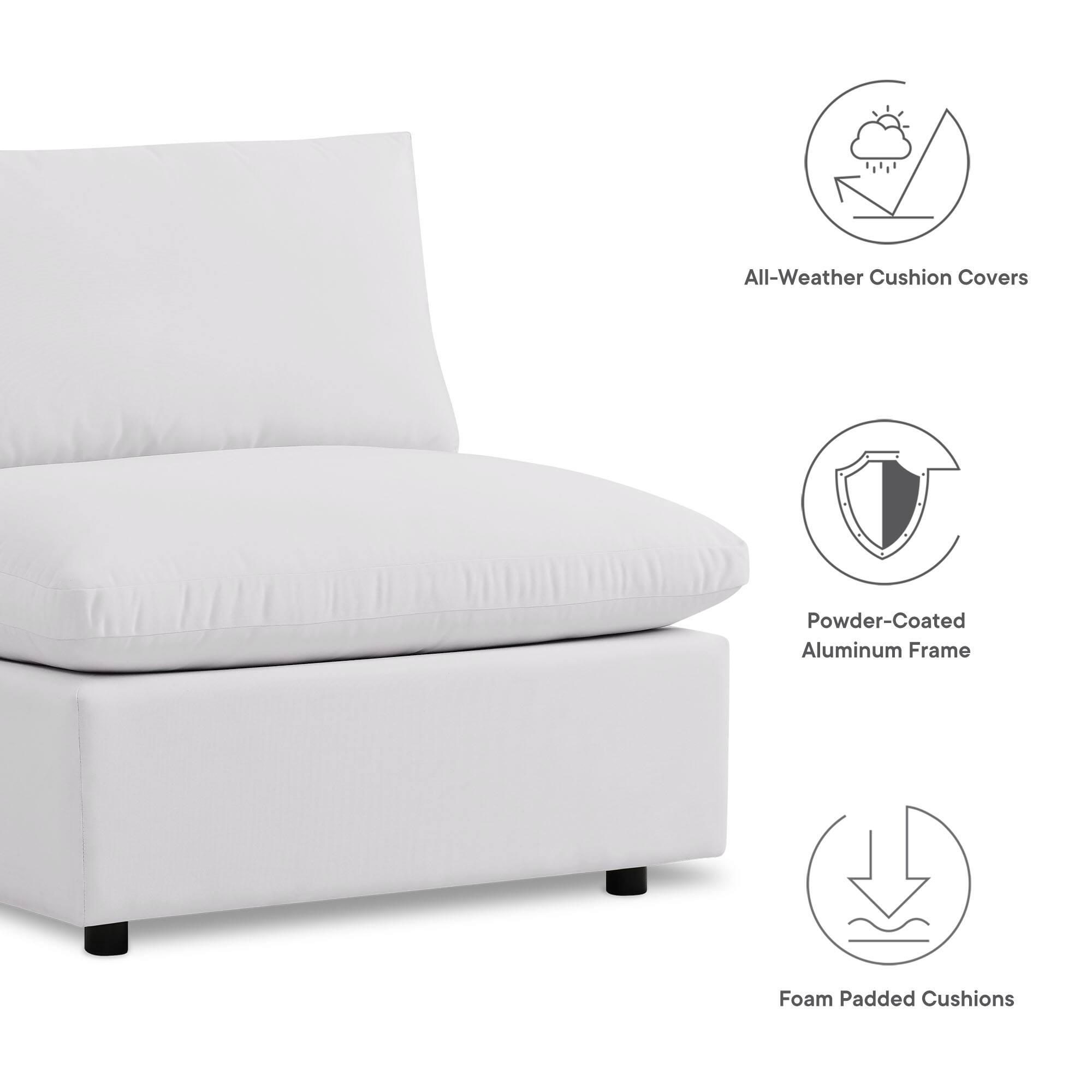 All-Weather Cushion Covers  
Powder-Coated Aluminum Frame  
Foam Padded Cushions