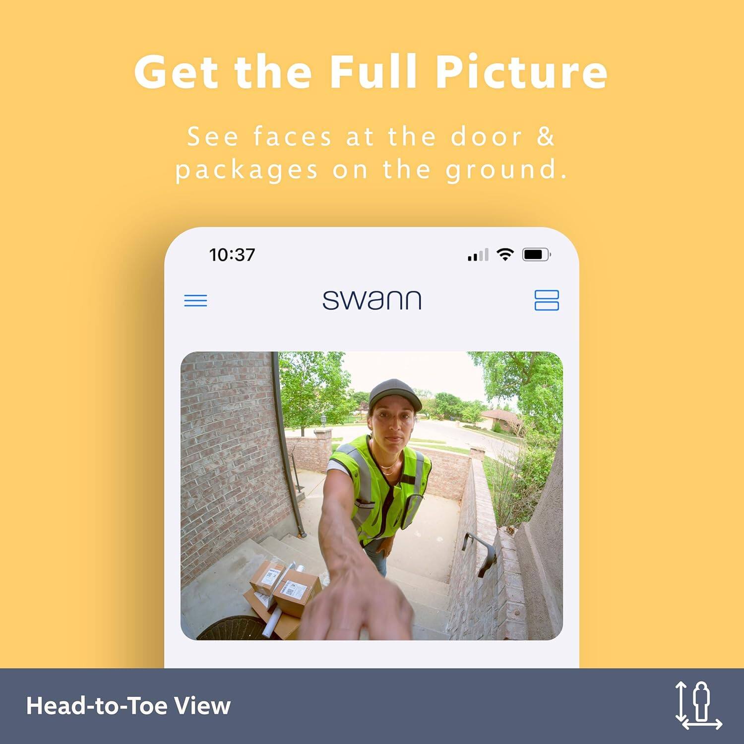Get the Full Picture: See faces at the door & packages on the ground. Head-to-Toe View.