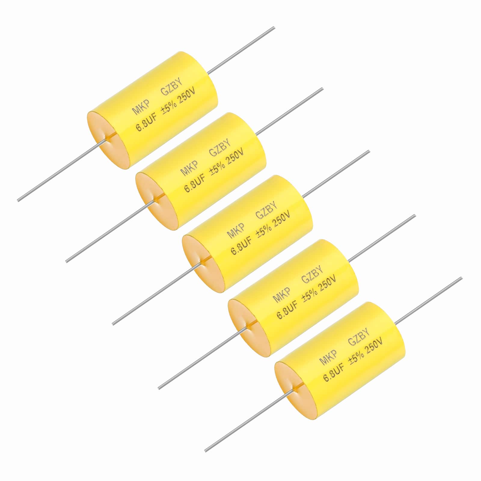 Unique Bargains - 5pcs 6.8uf Frequency Divider Capacitor, 250V Axial Audio Speaker Crossover MKP Film Capacitor - Yellow price history on PriceWatchPro