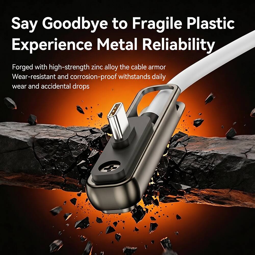 Say Goodbye to Fragile Plastic  
Experience Metal Reliability  

Forged with high-strength zinc alloy, the cable armor is wear-resistant and corrosion-proof, withstanding daily wear and accidental drops