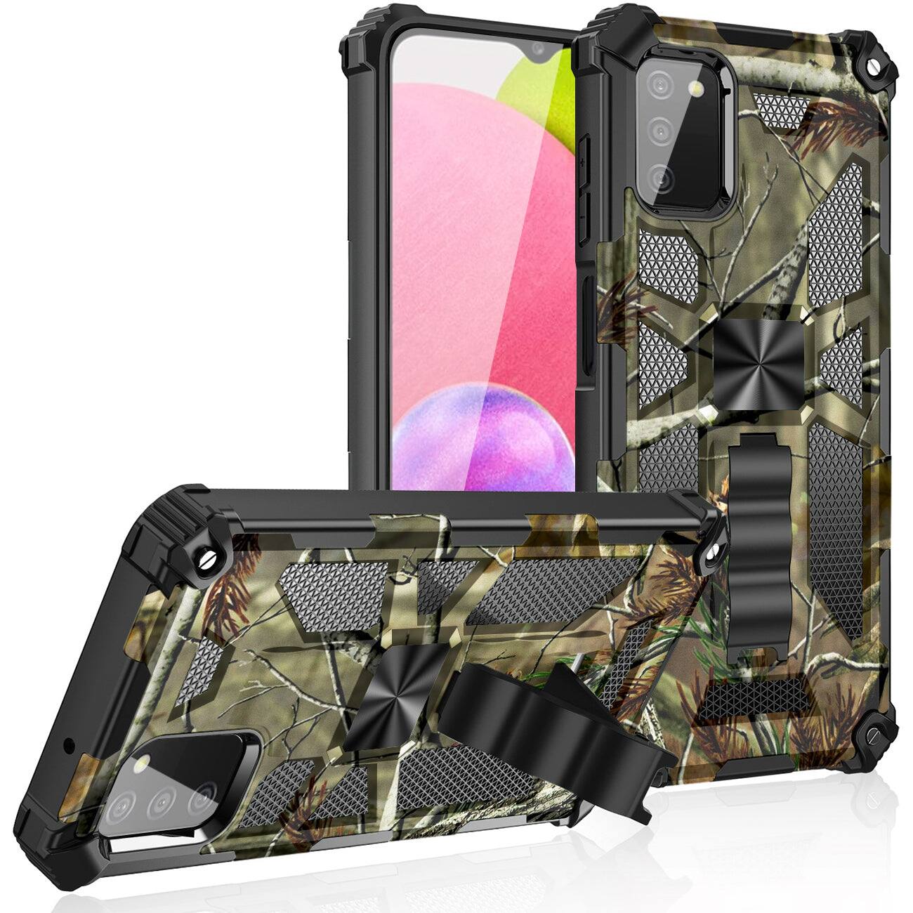 Front. Reiko - Built-In Kickstand Tpu Case With Magnetic Mount For Samsung Galaxy A02S In Tree Leaf Patterns - Multicolor.