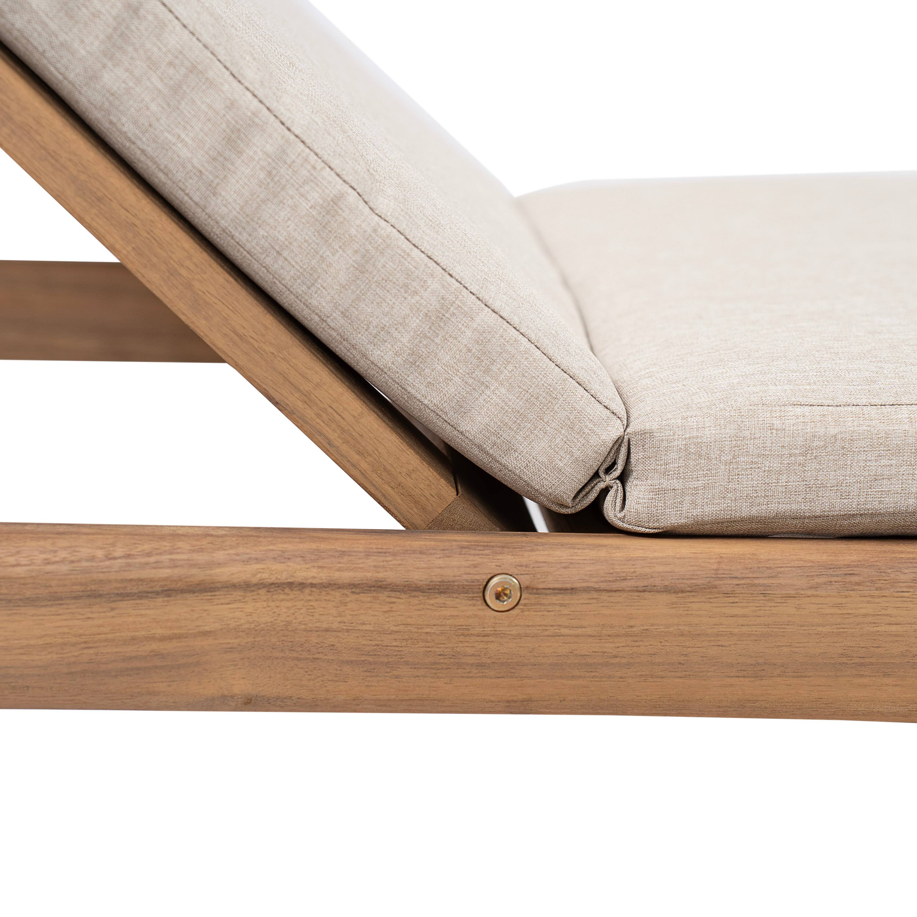 Alt View 5. Mondawe - Set of 2 Acacia Wood Chaise Lounge With Cushion - Teak+ Beige.