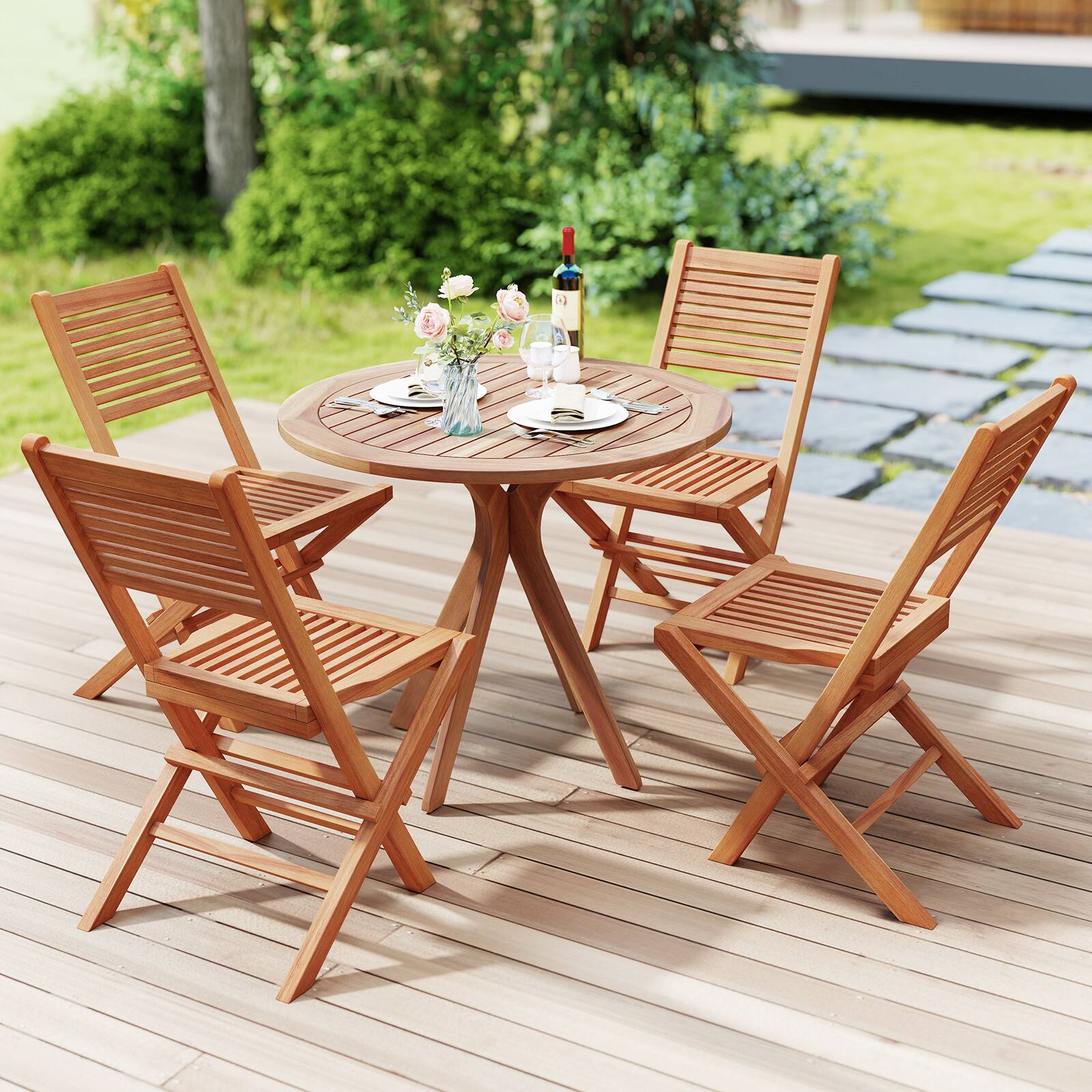 Alt View 1. Costway - Costway 4PCS Outdoor Dining Chairs with High Backrest & Slatted Seat X-Shaped Support - Natural.